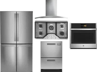 5 Piece Package Includes Refrigerator, Cooktop, Wall Oven, Hood And Dishwasher